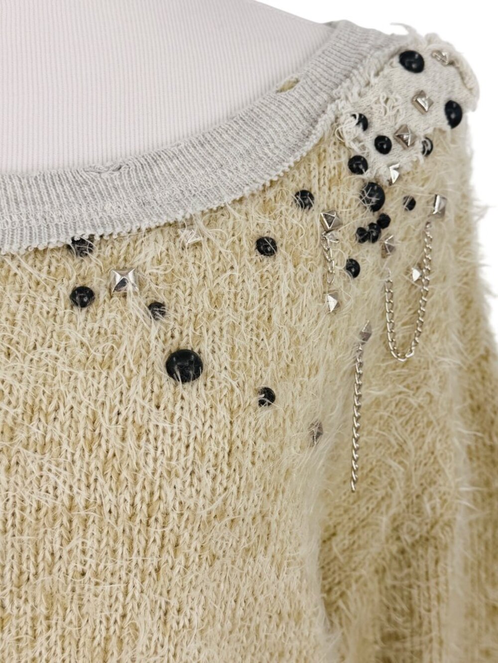 RARE NWT Free People Embellished Pull Over Knit Sweater | Mob Wife Coquette Boho - Picture 4 of 16